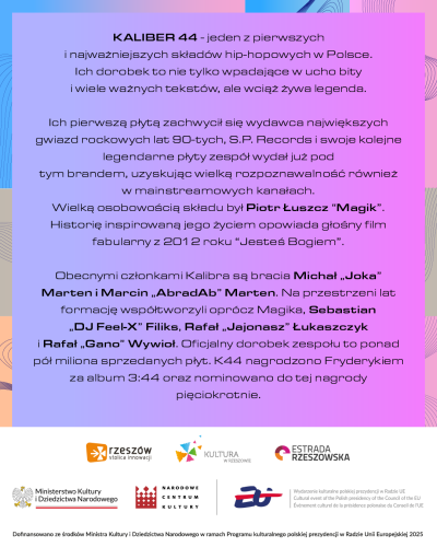 grafika informacyjna zespołu Kaliber 44